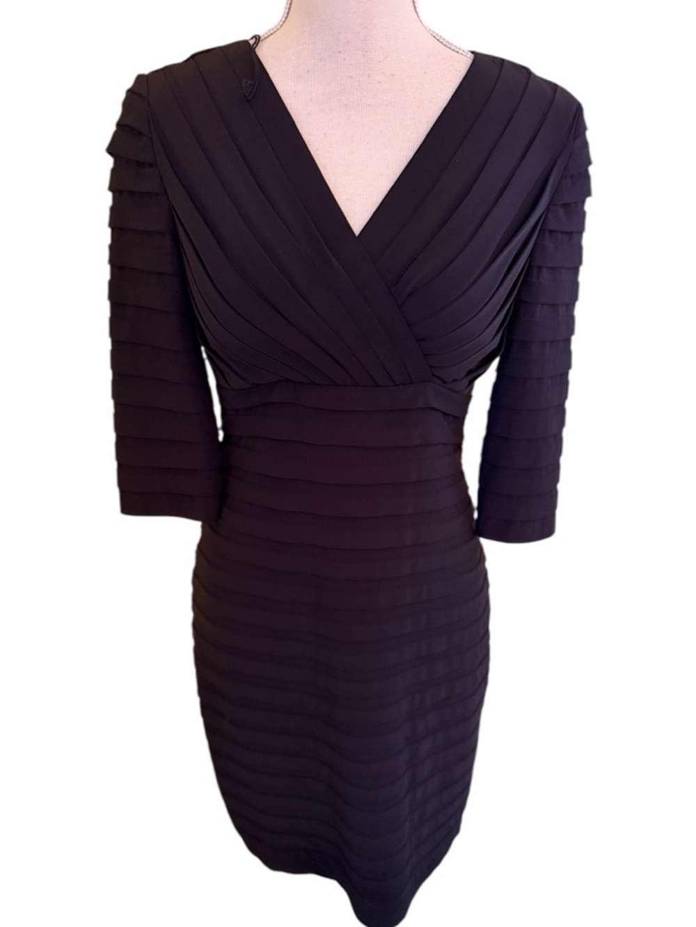 Adrianna Papell Black Layered Surplice Sheath Dress - Long Sleeve